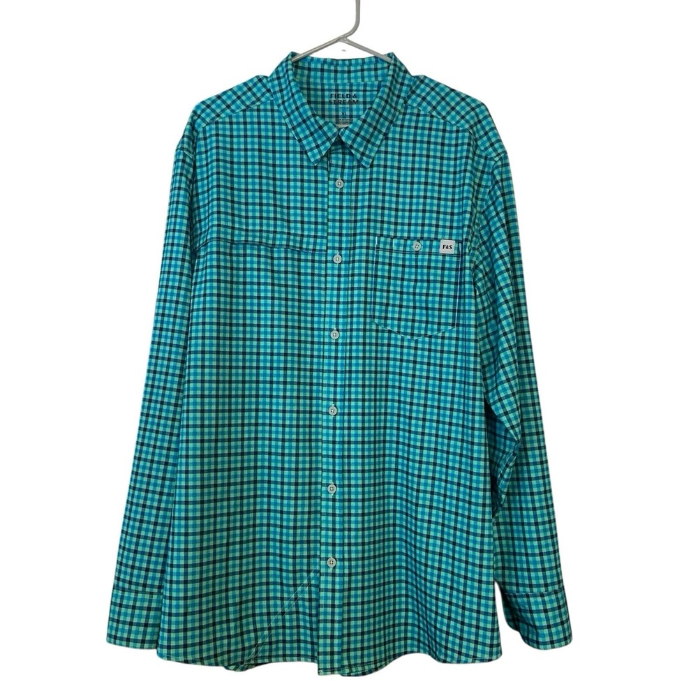 Field & Stream Fishing Shirt Mens XL Green/Blue‎ Vented Button Up Shirt